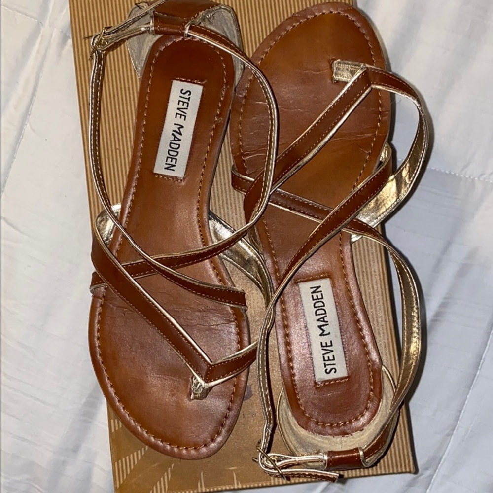 Steve Madden gold and tan sandals